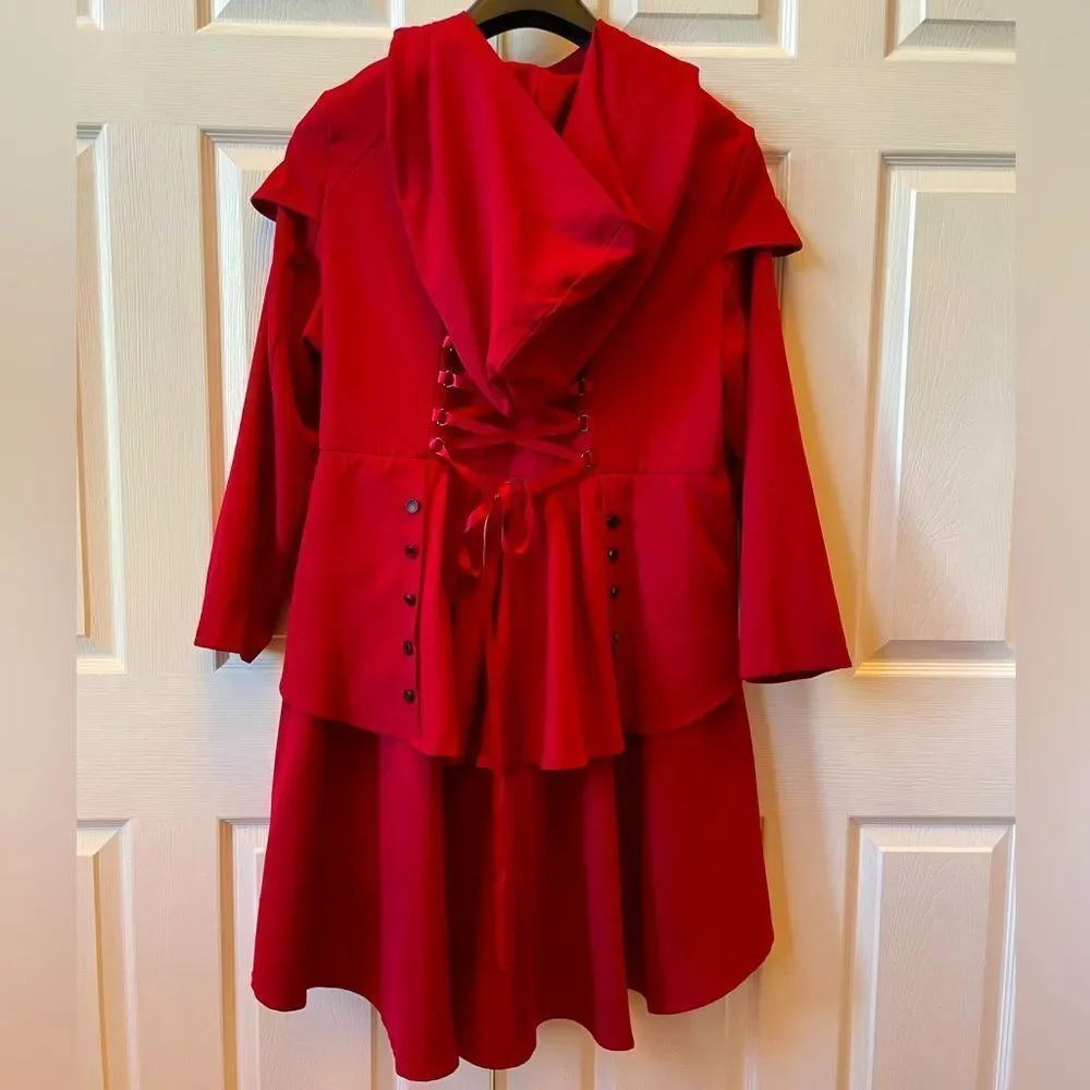 RED HIGH LOW LIGHT WEIGHT JACKET/WINDBREAKER. LITTLE RED RIDING HOOD STYLE NWOT